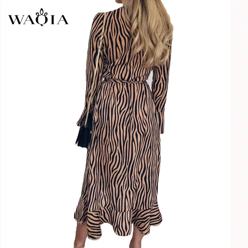 WAQIA Wave Print Dress 2019 Women Summer Long Beach Loose Sleeve Sexy V-neck Party Plus Size Vestidos De Fiesta | Женская одежда