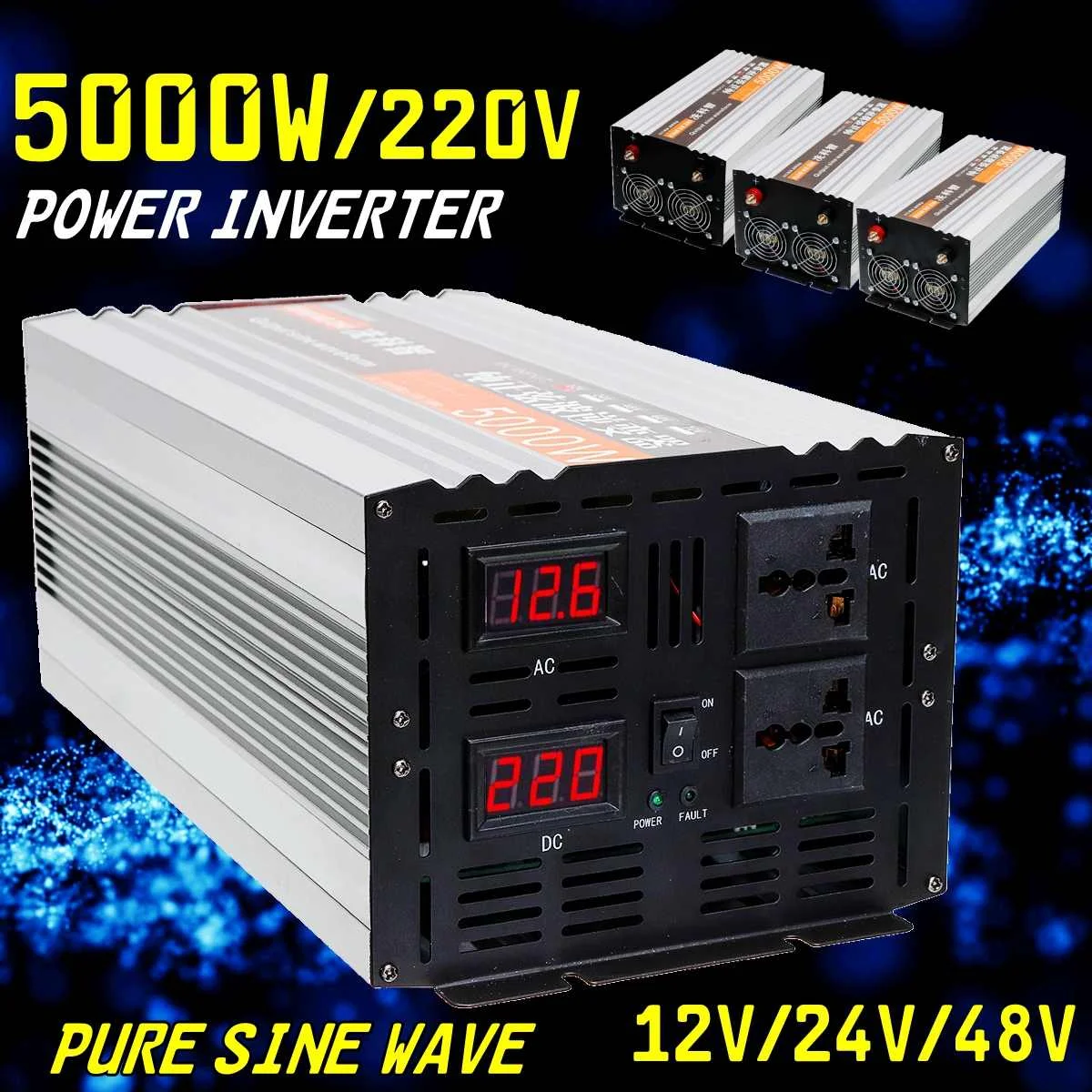 Инвертор Чистая Синусоидальная волна 2500 Вт 5000 Вт P eak DC 12 В/24 В/48 В к AC 220 В преобразователь напряжения двойной светодиодный цифровой дисплей
