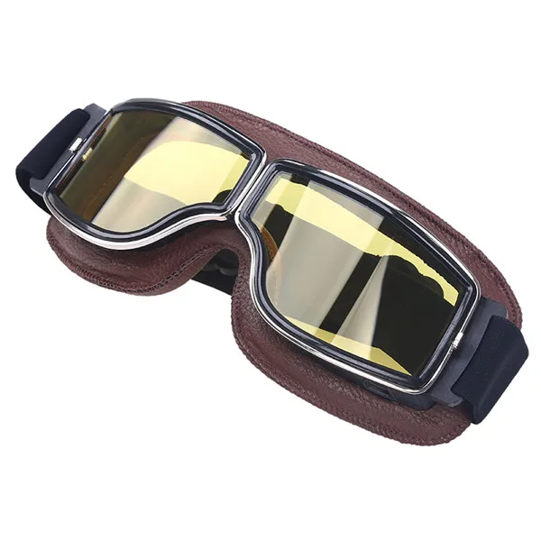 Yellow lens POSSBAY винтажные Ретро пилот мотоциклетные очки Google кожа ветрозащитный Мотокросс спортивные мотоциклетные катание на лыжах очки Googles - Цвет: Yellow lens