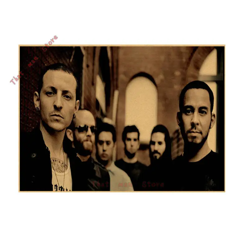 Винтажная ретро-рок-группа Linkin park, музыкальная гитара, матовая крафт-бумага, античный плакат, настенная наклейка, домашний декор - Цвет: Серебристый