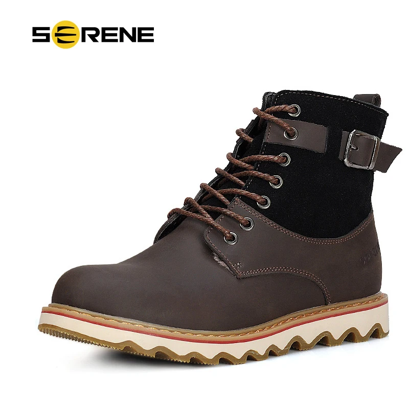 Спокойный 2017 Зима Повседневная Мужская обувь кожа шить высокие туфли на шнуровке