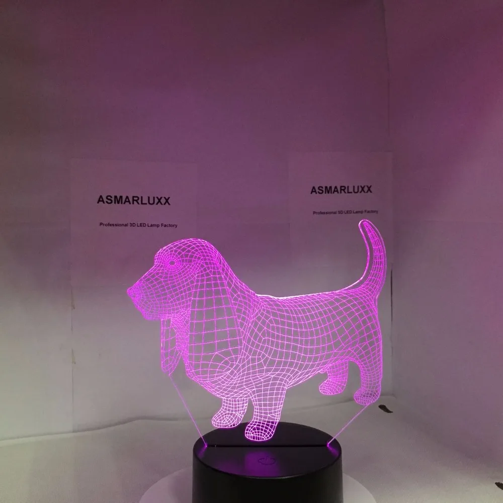 2018 Новый 3D собака Форма светодиодный Ночной светильник 7 Красочные визуальные