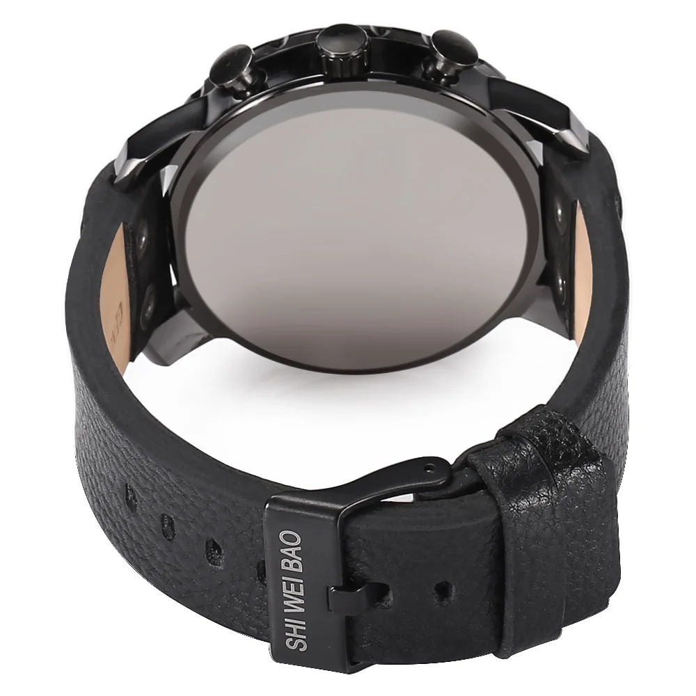 Мужские часы с кожаным браслетом аналоговые кварцевые наручные автоматической