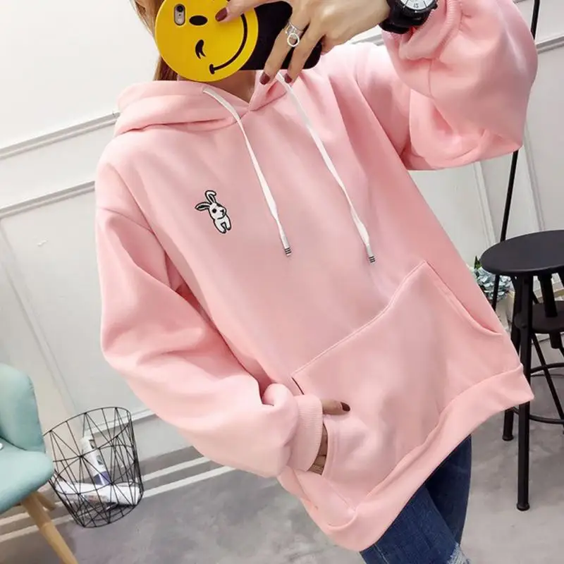 Милые женские толстовки с капюшоном Толстовка вышивкой заячьи ушки пуловеры