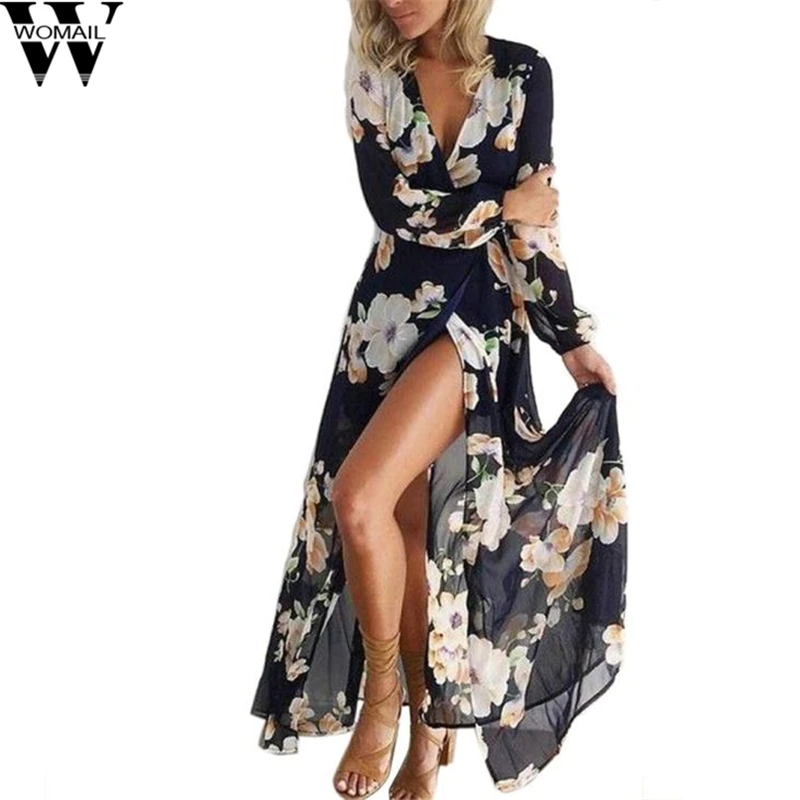 Женское вечернее платье макси в стиле бохо длинное праздничное с цветочным