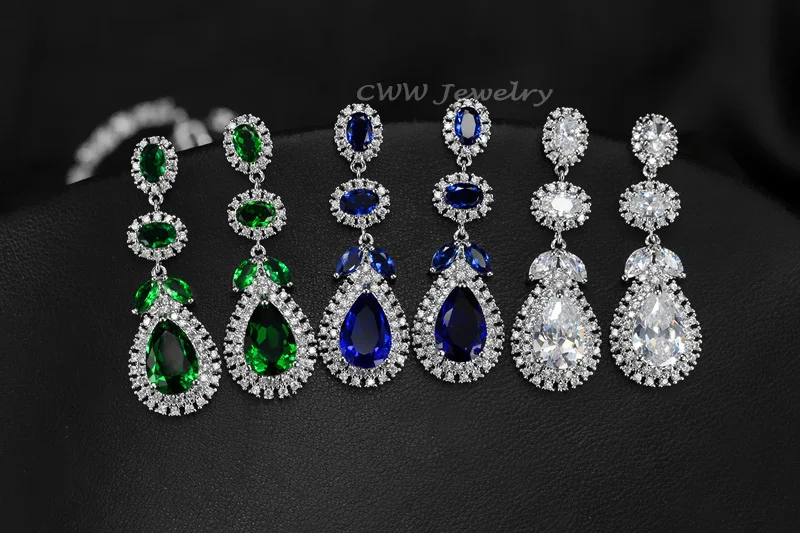 CWWZircons Brand Round Big Crystal Drop Green CZ Necklace Earring Sets For Women Luxury Wedding Jewellery Brides T256|earrings set for women|necklace