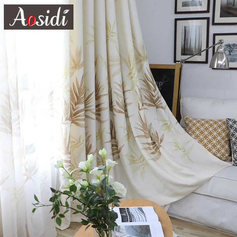 Yellow Curtains Зеленые листья, принтованные занавески для гостиной, спальни, на окно, современный отвесный тюль и занавески, роскошные китайские занавески, тканевые жалюзи - Цвет: Yellow Curtains