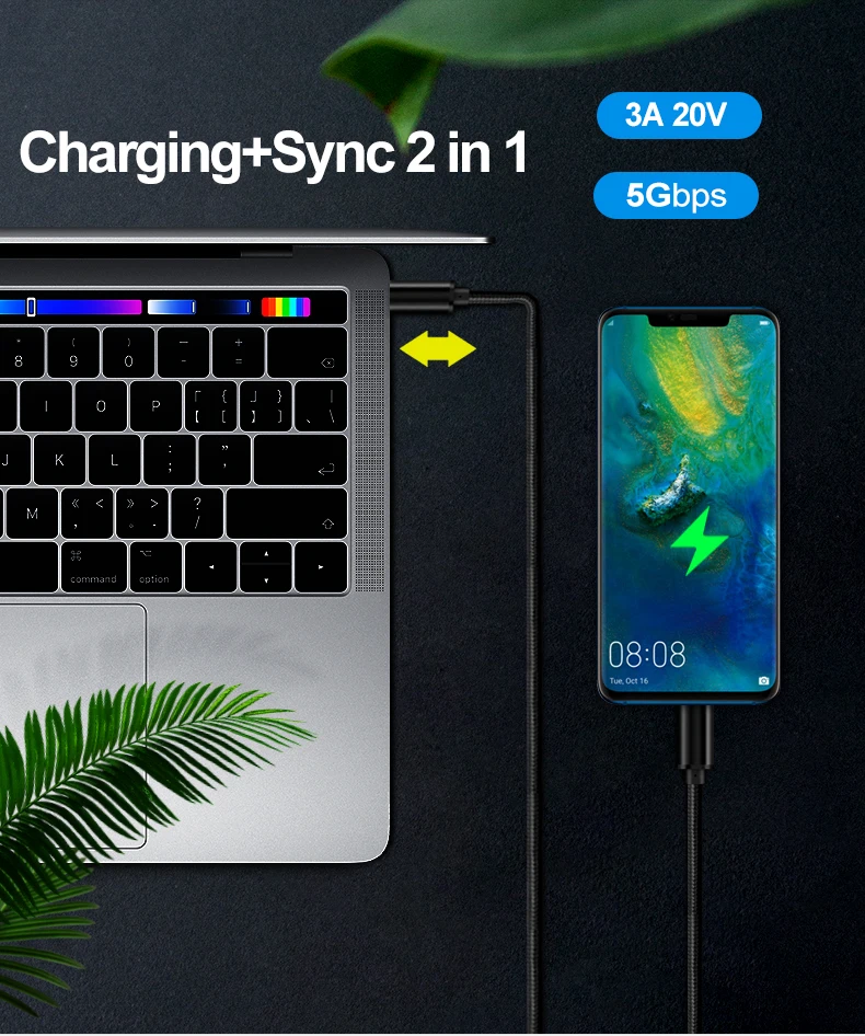 USB C кабель 3 м Быстрая зарядка для USBC usb type C Macbook Pro 2 м QC 3,0 60 Вт 3A USB3.1 Gen1 type C кабель для samsung huawei
