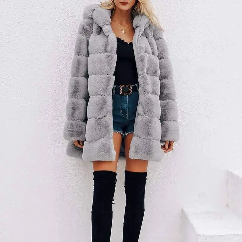Пальто из искусственного меха кролика CP Long для женщин с карманами искусственные куртки повседневные женские леди CP78.