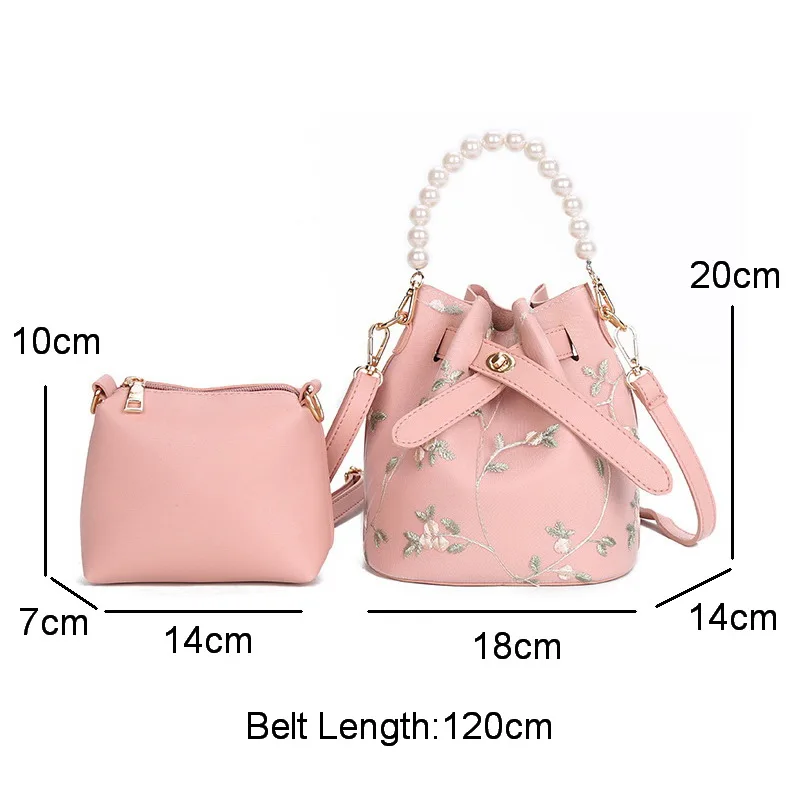 

FUNMARDI Fashion Lace Shoulder Bags Women Pearl Design Tote Bags Ladies Bucket Bags Crossbody Composite Woman HandBags WLHB1916