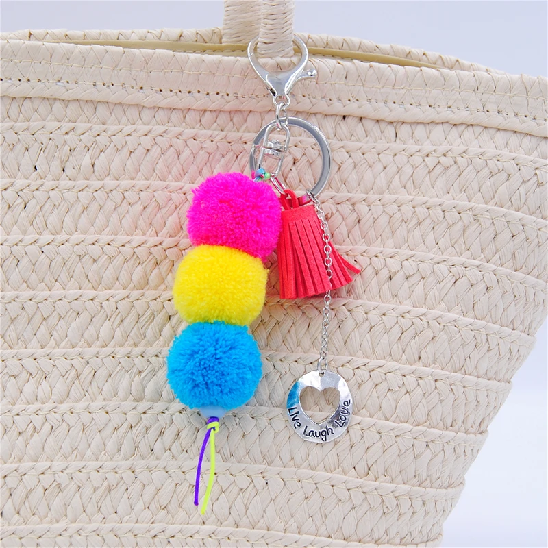 1 шт. брелок с кисточками в виде живого смеха Love Neon Color Wool Ball Pompom Очаровательная