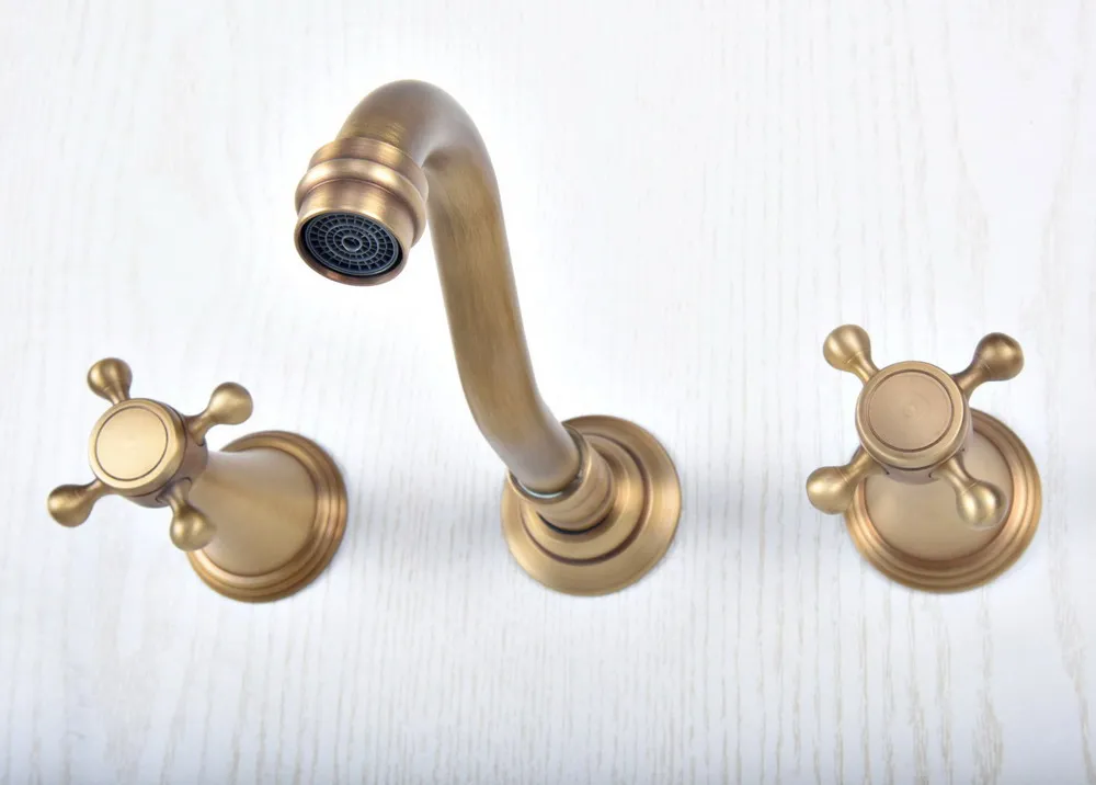 

Antique Brass Widespread Wall-Mounted Tub 3 Holes Dual Cross Handles Kitchen Bathroom Tub Sink Basin Faucet Mixer Tap asf513