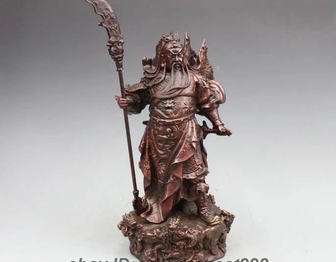 Китай Бронзовый 5 молитвенный флаг Дракон Гуань Гонг Юй Воин Бог Будда статуя |