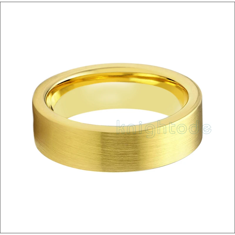 Tungsten Wedding Rings For Men Womens Gold Color Engagement Ring Flat Wedding Band Top Brushed Finish