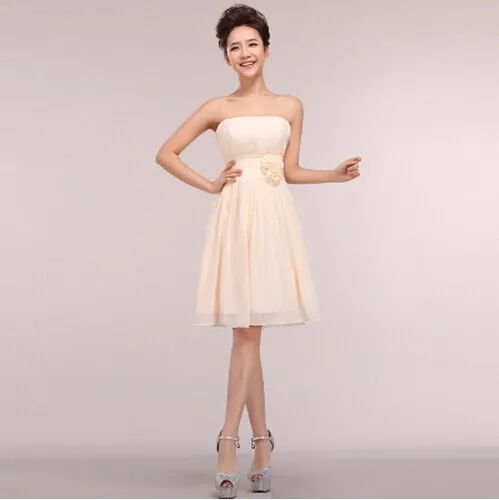 champagne short Милая платья невесты с плеча шифон цветок плиссированные талии Vestido де Madrinha де Casamento лонго платье ну вечеринку выпускные платья romantic платья для подружек невесты платье подружек невесты - Цвет: champagne short