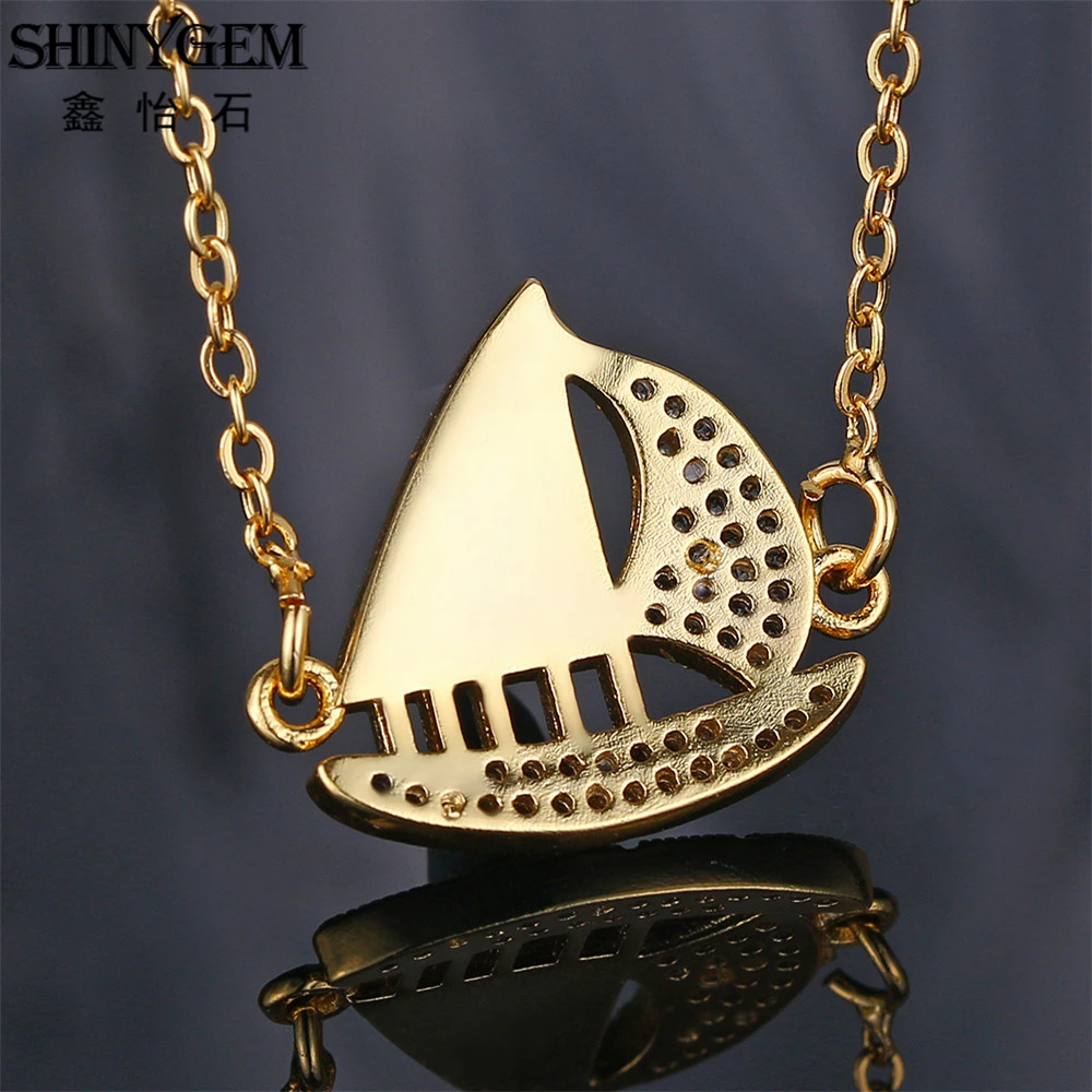 ShinyGem Lucky Sailboat Pendants Necklace AAA White Zircon Natural Crystal Druzy Necklaces Fashion Gold Gifts For Women | Украшения и