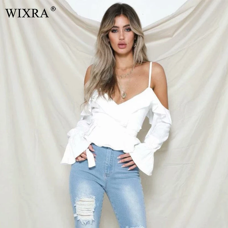 Женская блузка с длинным рукавом Wixra Весенняя однотонная на тонких бретельках из