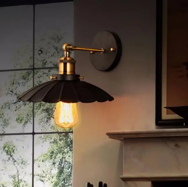 Loft American Iron black lampshade wall lamp vintage cage guard sconce loft lighting fixture modern indoor lamps | Лампы и освещение