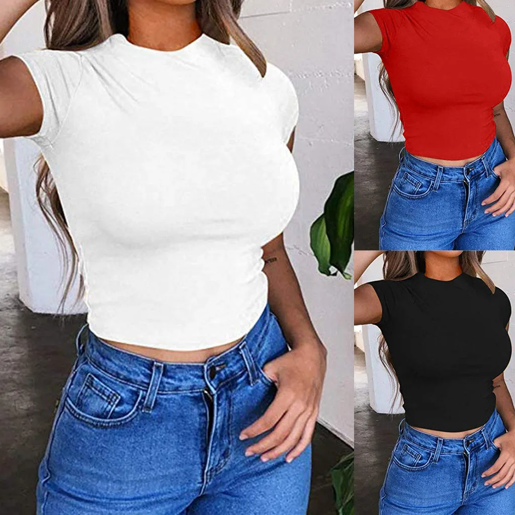 Женская футболка с круглым вырезом Повседневная Базовая коротким рукавом в