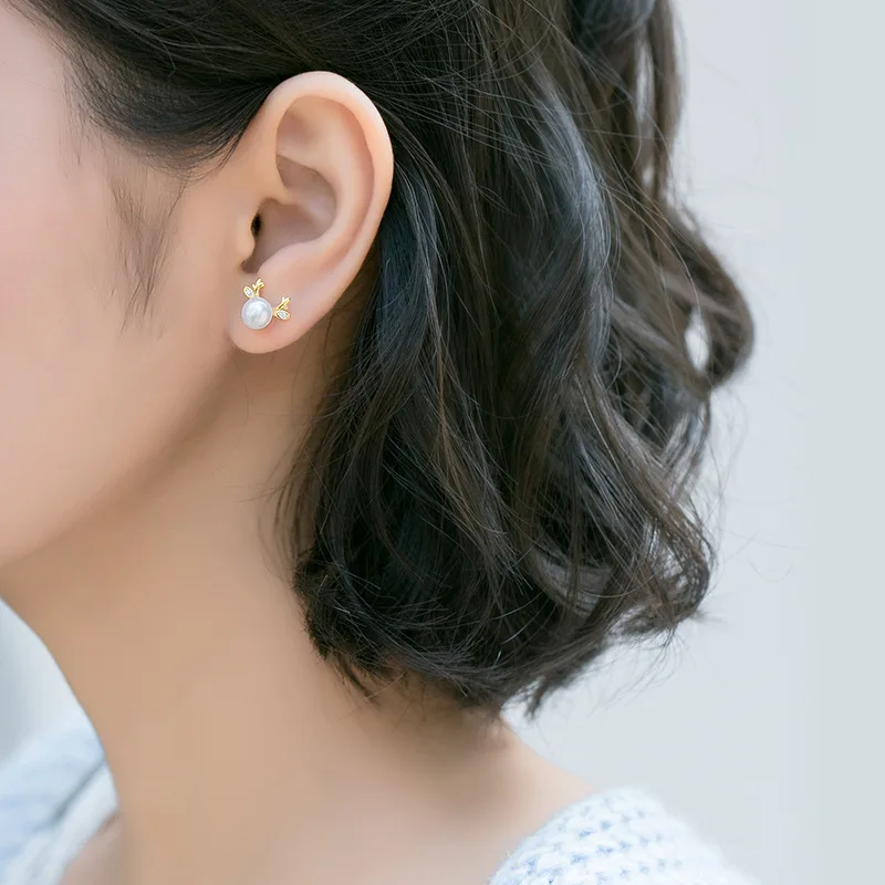 Серьги гвоздики S925 lok Moose из стерлингового серебра 925 пробы с золотыми кристаллами