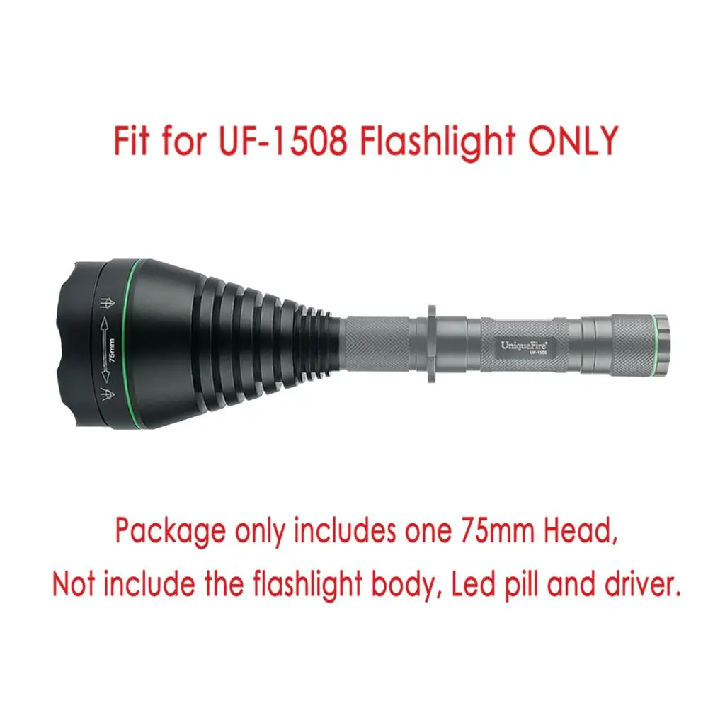 UniqueFire 1508 75 мм головка подходит для UF1508 светодиодный фонарь с возможностью фокусировки зум-объектив(в комплект не входит прямой светодиодный таблетки и драйвер