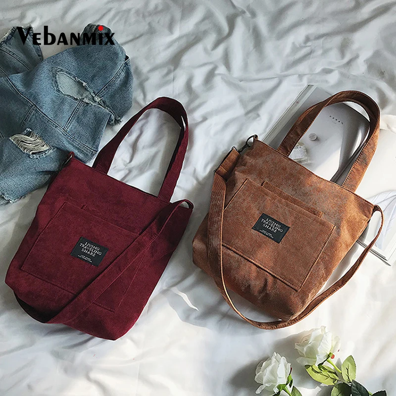 Вельветовые сумки на плечо молнии для женщин дамские сумочки тоуты холщовые