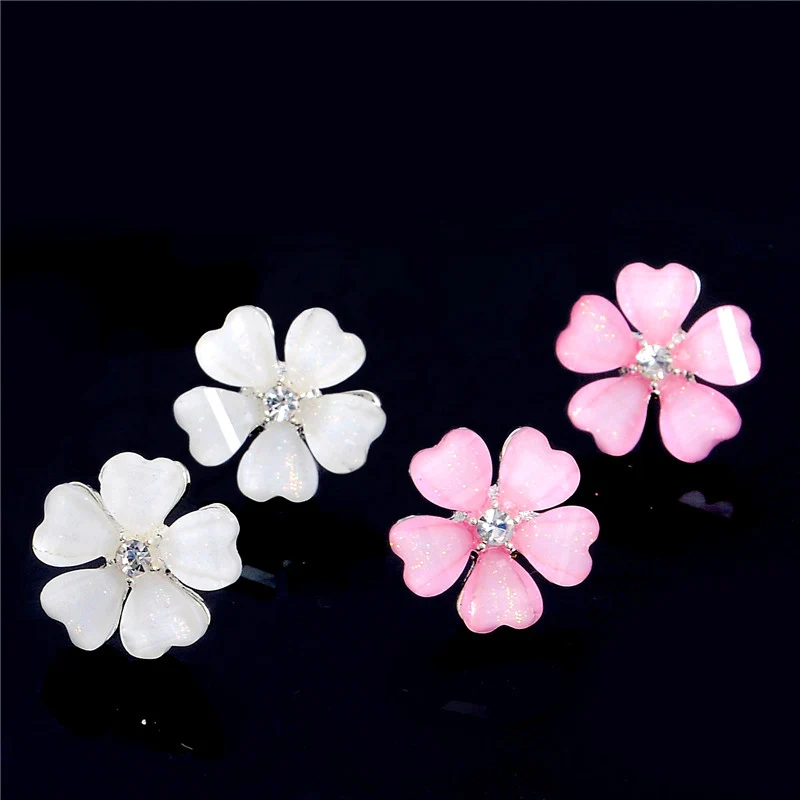 Серьги гвоздики с кристаллами в виде цветка клевера диаметр 1 5 см|crystal stud earrings|stud