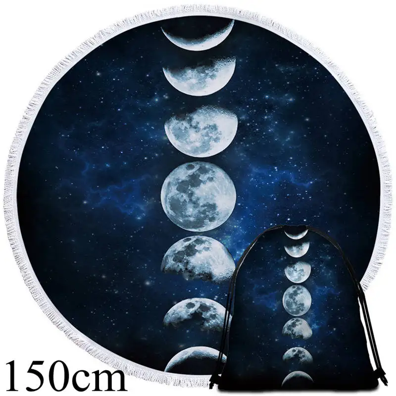 001 Towel 150cm-Bag Постельное белье Outlet с 3d принтом из микрофибры банное полотенце большое круглое пляжное полотенце для взрослых и детей лето Toalla Moon Eclipse Tassel гобелен - Цвет: 001 Towel 150cm-Bag