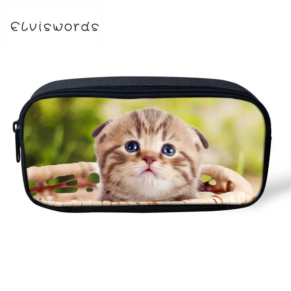 ELVISWORDS Милая гирлянда с принтом кота пенал Kawaii женские косметички для макияжа