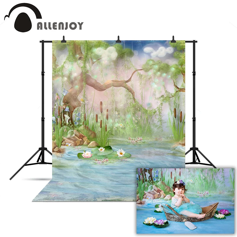 Фон Allenjoy для фотосъемки новорожденных с изображением дерева речки лотоса