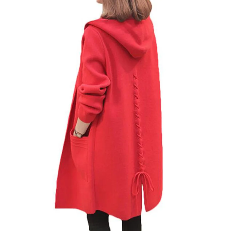 

2018 New Sweater Plus Size Jacket Female Long section Knitted Cardigan Loose Korean Autumn Women's Thick Warm Hooded Coats