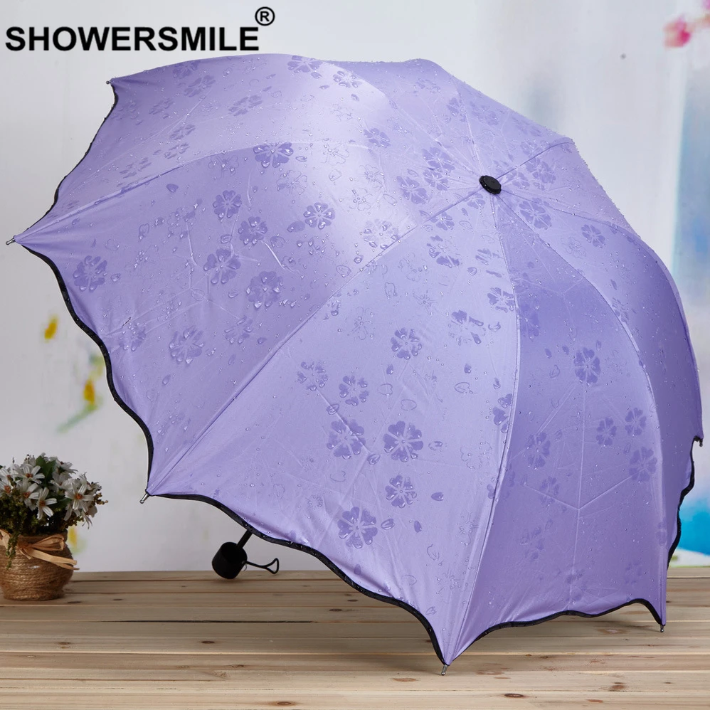 SHOWERSMILE изменения Цвет складной женский зонтик с оборками Роман дождя и солнца