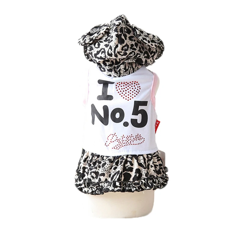 Полиэстер Leopard собаки платье летние дышащие номер 5 с капюшоном Pet юбка щенок