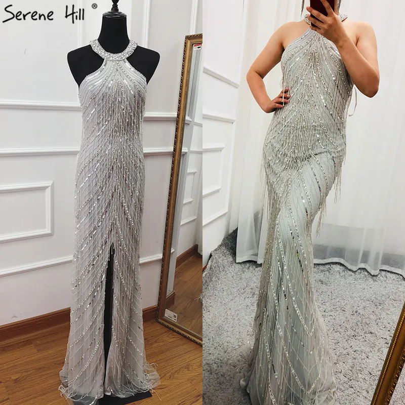 2021 серое сексуальное вечернее платье Русалочки с лямкой на шее Длинные вечерние
