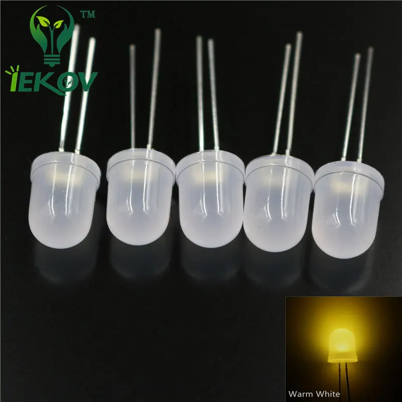 100 шт. светодиодный 10 мм рассеянный теплый белый круглый свет светодиоды ультра