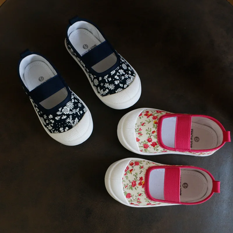 

2017 Children'S Canvas Shoes Fashion Girls Sneaker Casual Shoes Kids Girls Candy Color Elastic Side Port Flower Sports Shoes