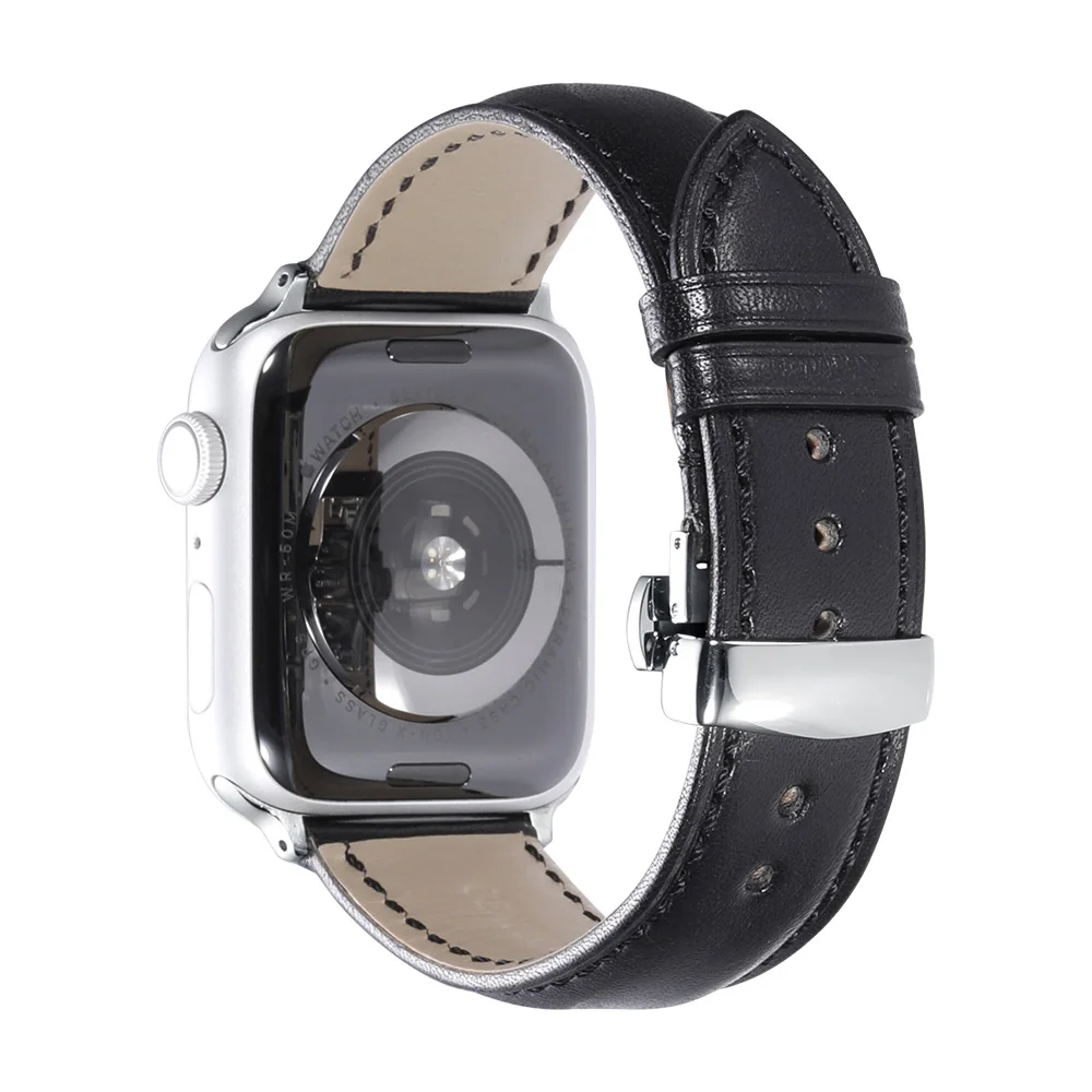 IStrap ремешок из натуральной кожи для Apple Watch 42 мм 38 мм/44 мм 40 мм серия 4 3 2 1 для Apple Watch ремешок iWatch ремешок для часов - Цвет ремешка: Black black-Silver
