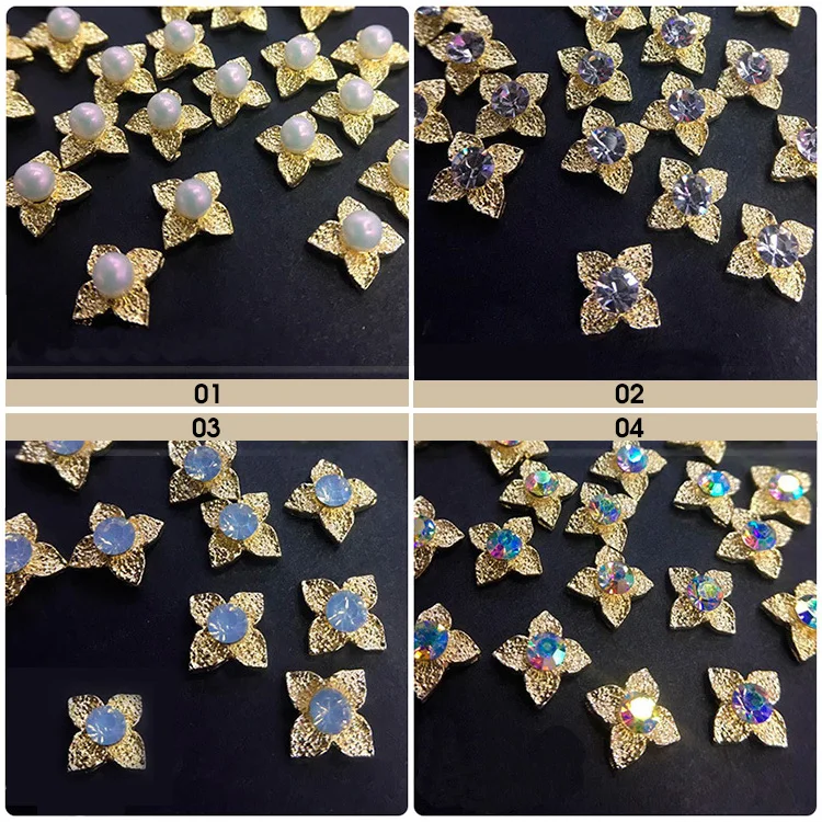 Новое поступление 10 шт. металлические Золотые листья с жемчужинами AB Стразы