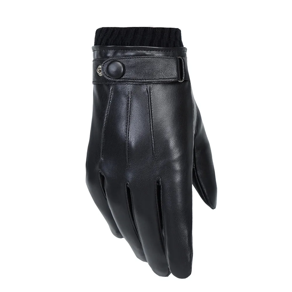 Winter Mens Long Leather Gloves Wool Warm Touchscreen Gloves Waterproof Fur Mittens Heated Cashmere Gloves Motorcycle Gants