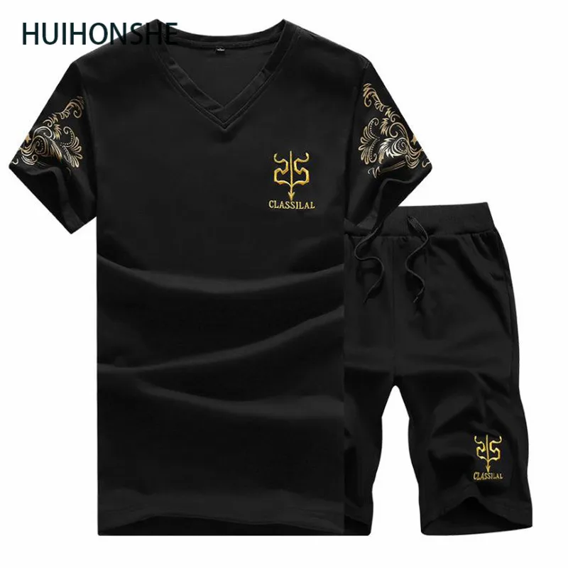 HUIHONSHE Мужской комплект из 2 предметов летняя спортивная футболка с короткими