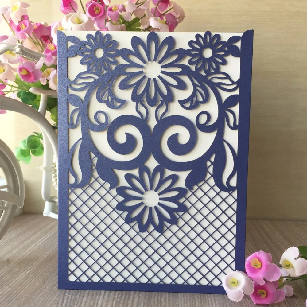 

20pcs Pocket Design Vertical Laser Cut Flower Invitations Cards Kits for Wedding Bridal Shower Birthday Invitation card