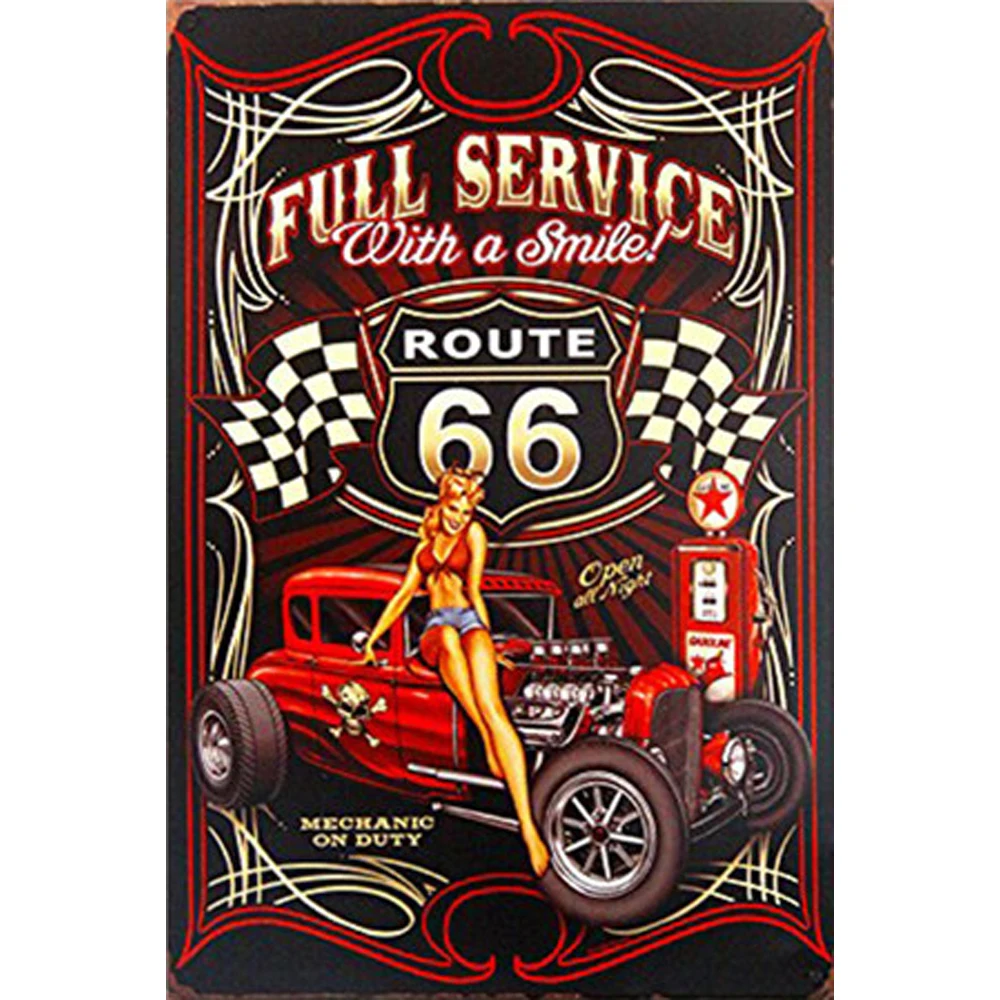 АЗС Route 66 старинный оловянный знак бар украшение для стен дома, паба ретро металл искусство пиво кофе плакат тарелка 1001(484