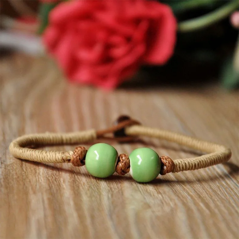 Мужские и женские браслеты с керамическими бусинами плетеная веревочная цепочка