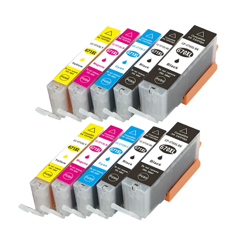 2Set (10Pack) Compatible for Ink Cartridges PGI-670XL CLI-671XL Canon Pixma MG5760/5765/5766/6860/6865 printer inkjet |