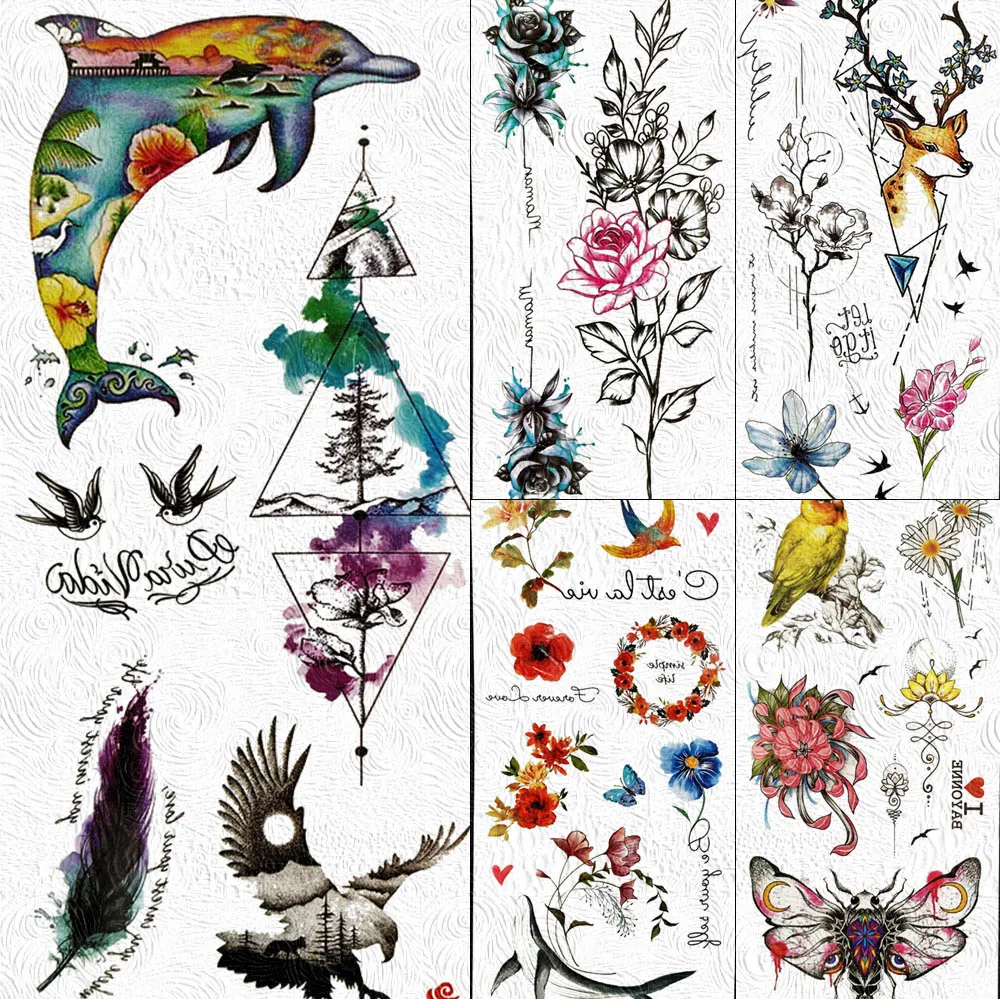 Водостойкие Временные татуировки сделай сам в виде дельфина для женщин мужчин