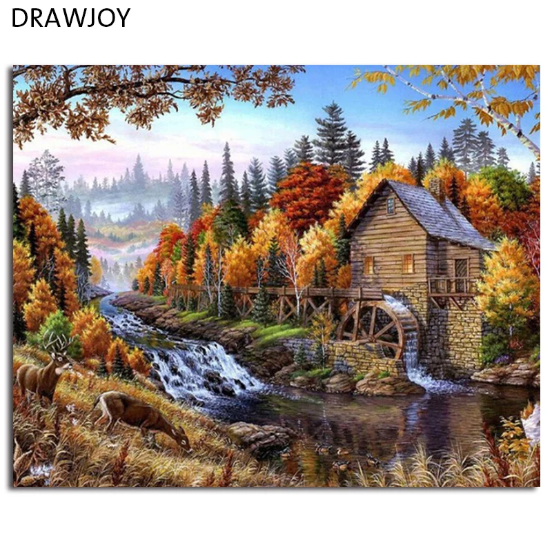 DRAWJOY пейзаж в рамке DIY живопись по номерам на холсте акриловая живопись настенное искусство для гостиной для домашнего декора 40x50