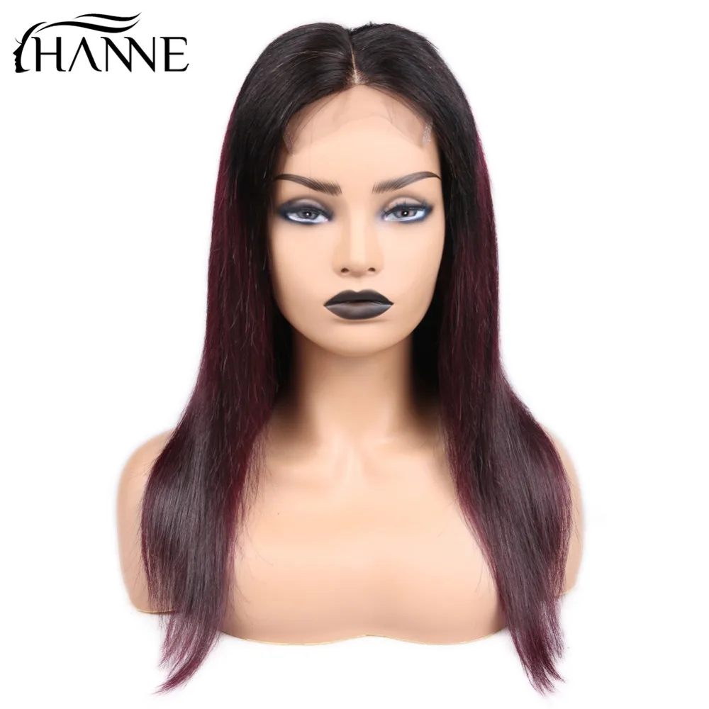 HANNE 4*4 парики на шнуровке# 1B/# 99J Омбре Remy человеческие волосы парики с волосами младенца прямые 150% плотность бразильский парик