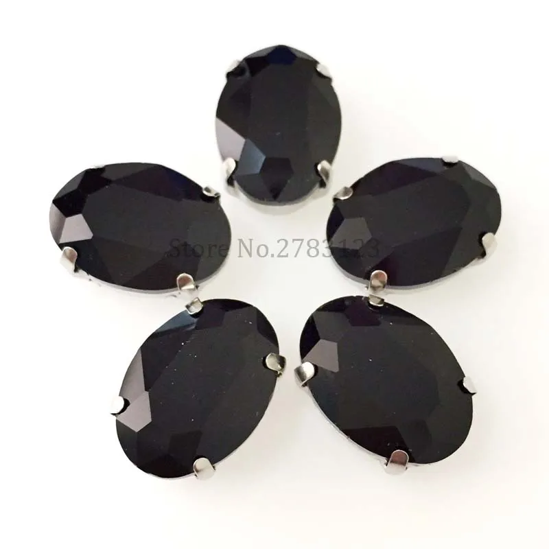 Черная Овальная форма пришивные стразы с плоским основанием серебряная нижняя