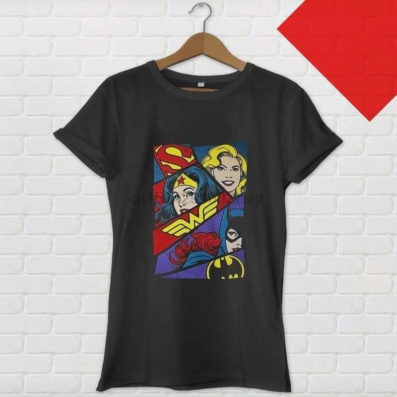 100% хлопок чудо логотип Supergirl Batgirl Мужская черная футболка|Мужские футболки| |