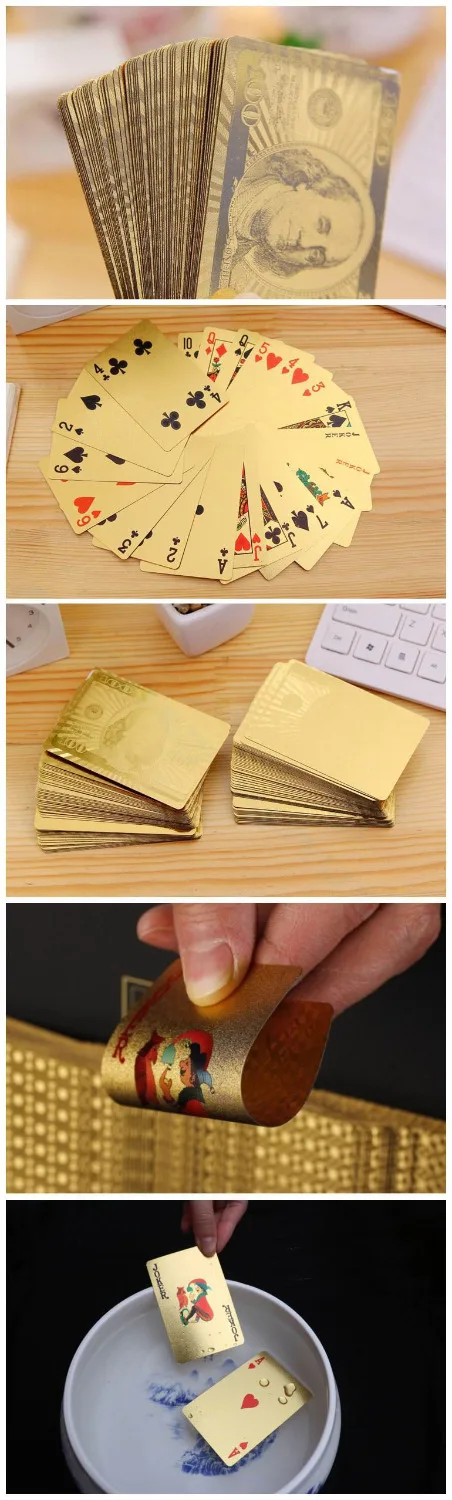 Евро доллары США Стиль Водонепроницаемый Пластик игральные карты золотой Фольга